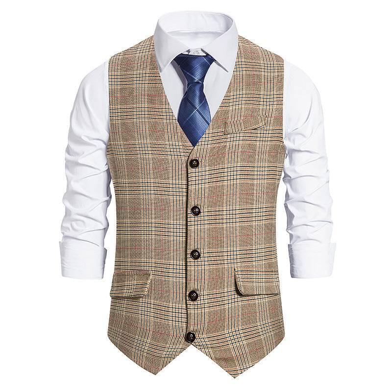 Men's Plaid Single Breasted Vest Style Suit - Mubimart