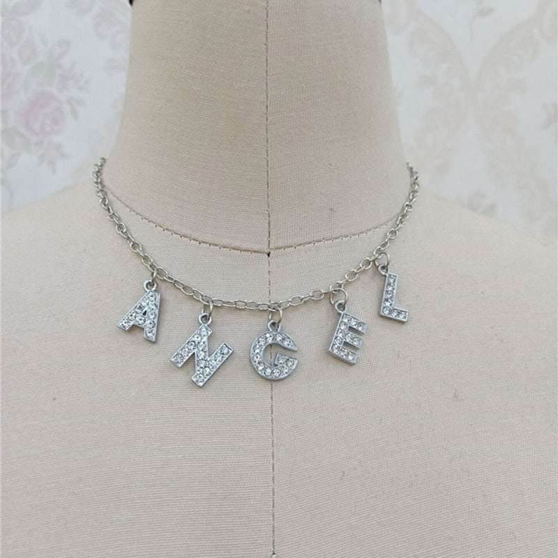 Fashion Bitch Angel Baby Daddy Rhinestone Letter Necklace Choker For Women - Mubimart