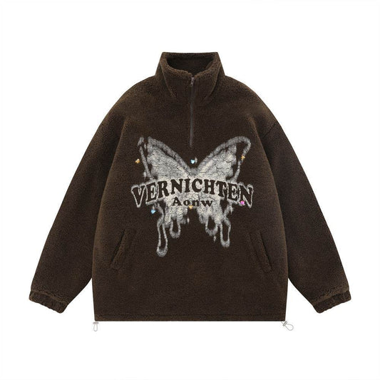 Butterfly Print Lamb Wool Sweatshirt Men - Mubimart