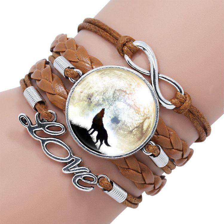 Multi-layered gemstone wolf bracelet - Mubimart
