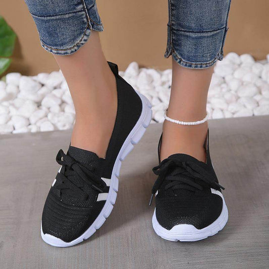 Casual Lace-up Mesh Shoes Preppy Flats Walking Running Sports Shoes Sneakers For Women - Mubimart