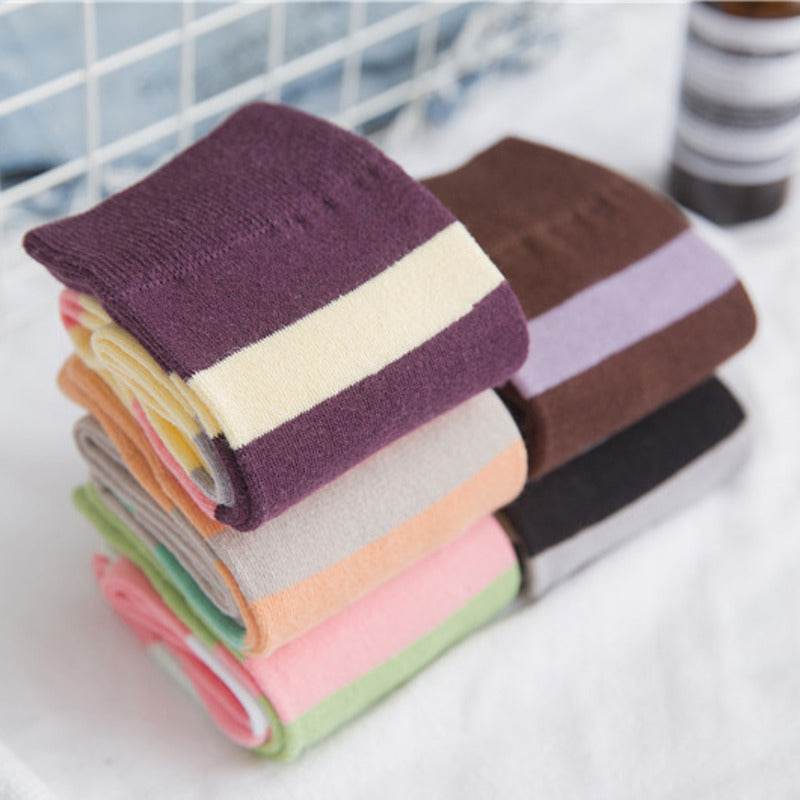 Contrasting color knee-length women's socks - Mubimart