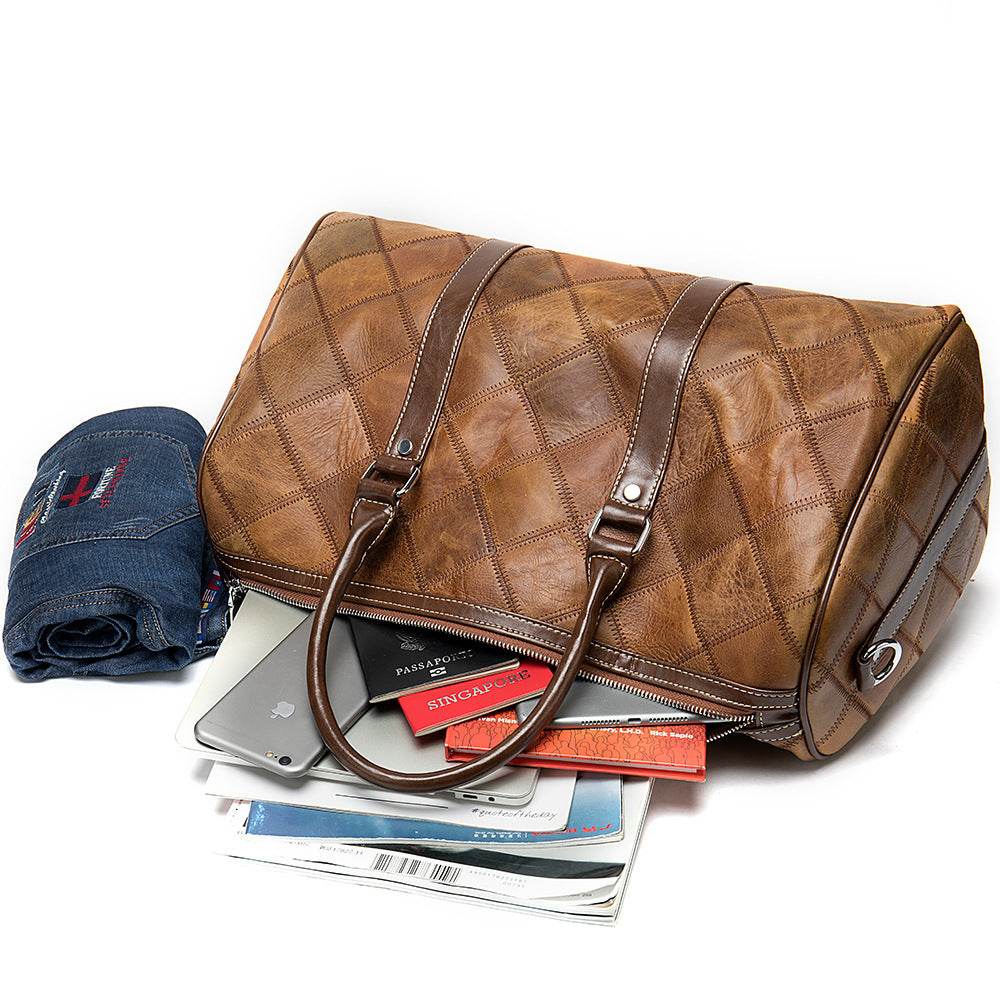 Checked vintage men's bag duffel bag - Mubimart