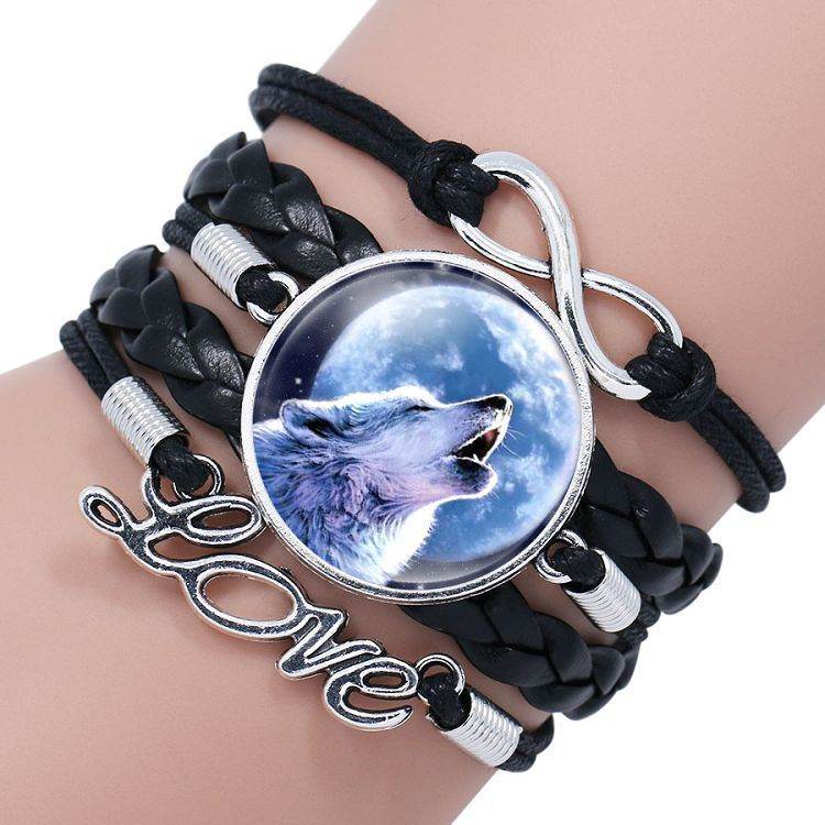 Multi-layered gemstone wolf bracelet - Mubimart