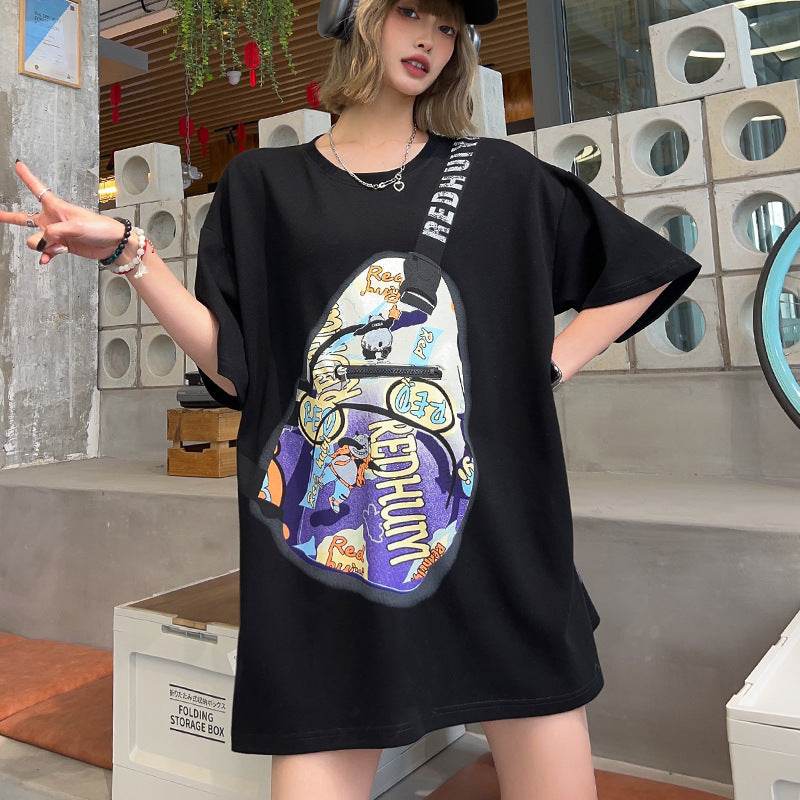 Personalized Fake Satchel Pattern Pocket Short Sleeve - Mubimart