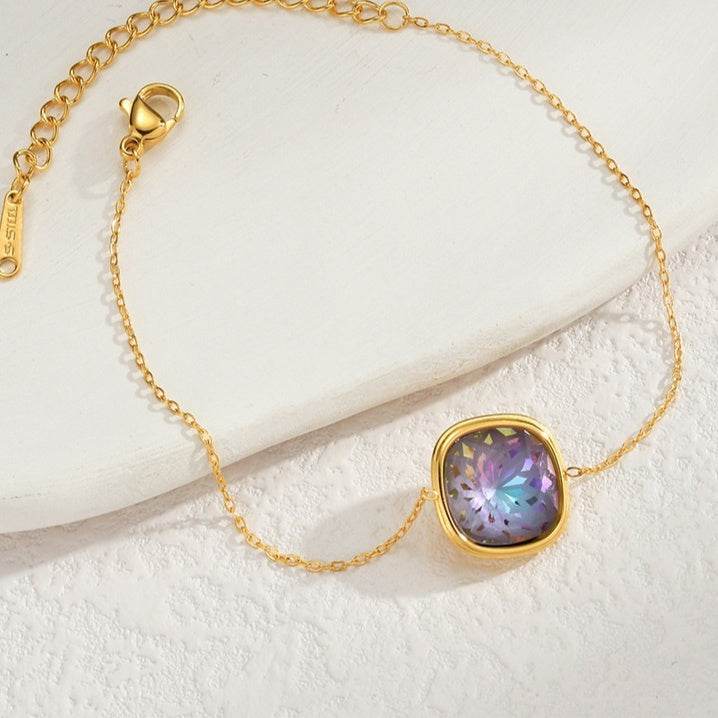 Female Stainless Steel Colored Gemstone Bracelet - Mubimart