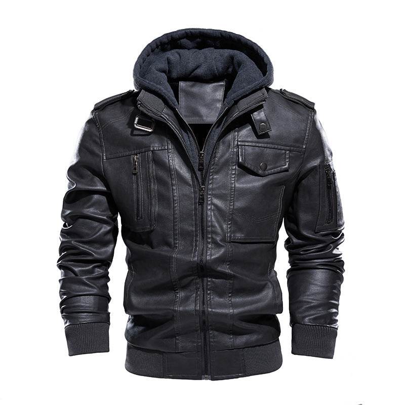 Men's washed leather leather jacket - Mubimart