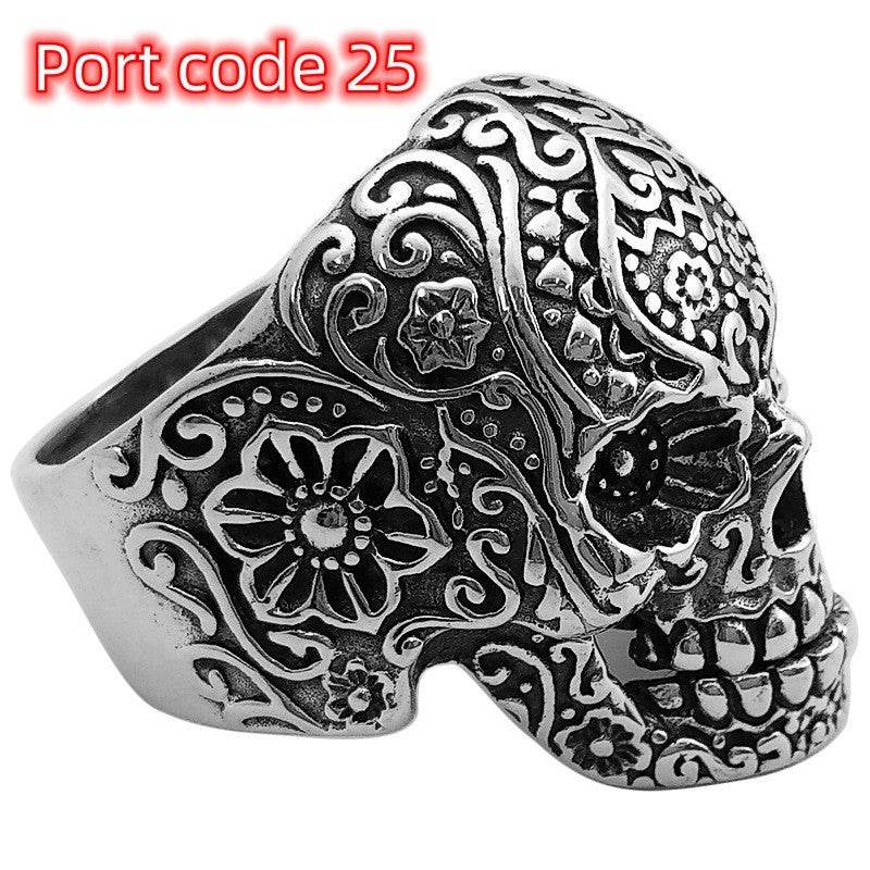 Handmade Vintage Thai Silver Personality Ring Men Domineering Skull Ring - Mubimart