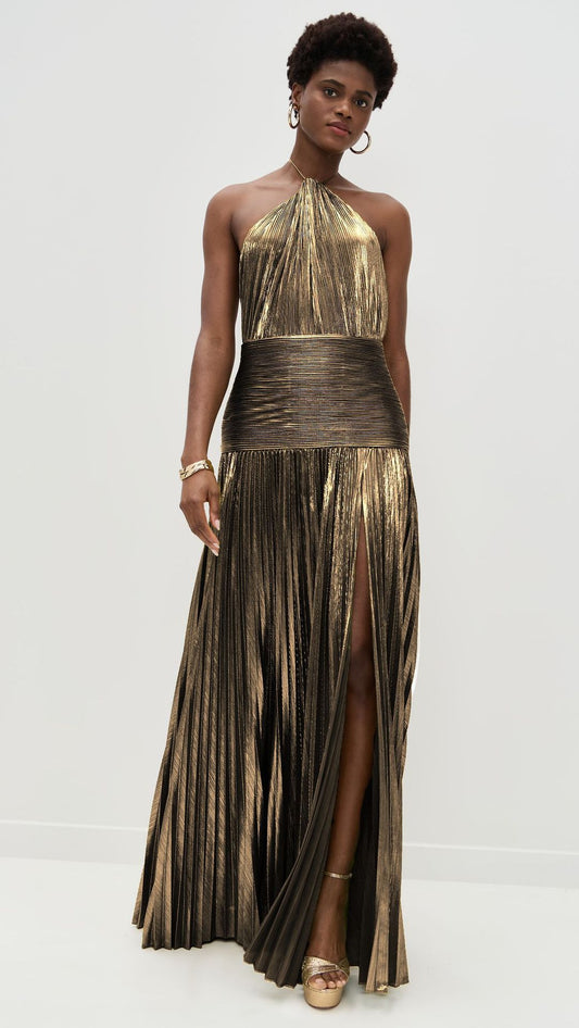 Women's Pleated Split Lace-up Halter Dress