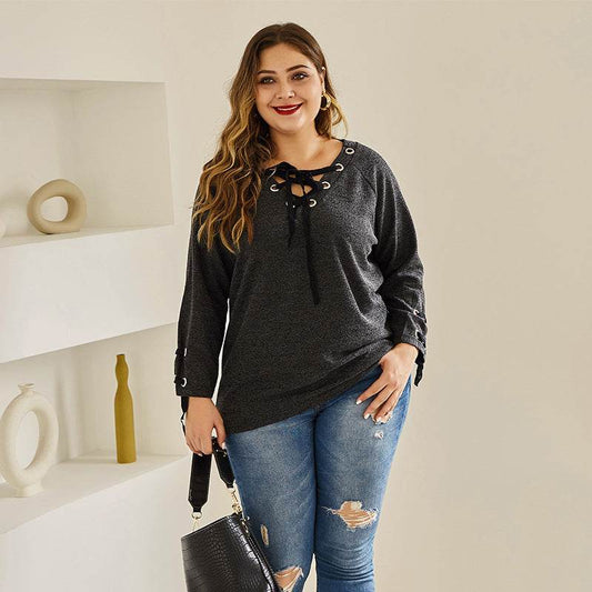 Round Neck T-shirt Plus Fat Plus Size Knitted Top - Mubimart