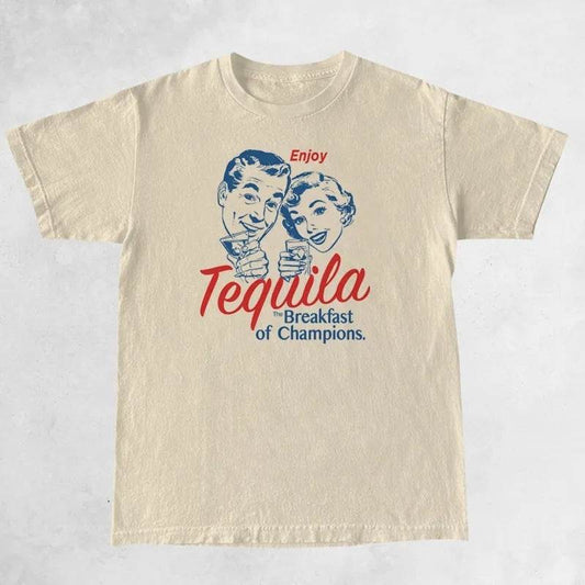 Enjoy Tequila Retro Graphic Tees Women Cute Funny Alcoh - Mubimart