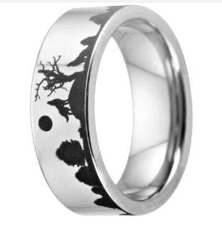 Wolf design rings for women, men's wedding band, 8mm silver tungsten ring, party jewelry engagement ring - Mubimart