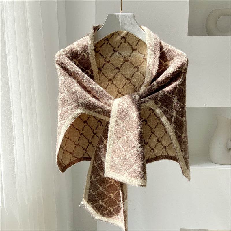 Knotted Shoulders With Contrasting Color Small Shawls - Mubimart