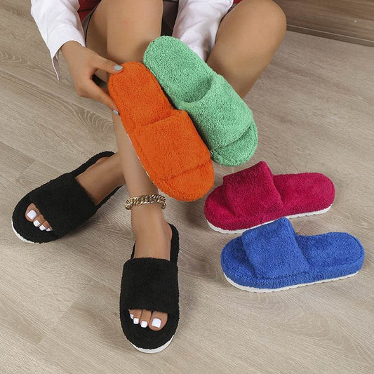 Fuzzy Slippers Women Winter House Shoes - Mubimart