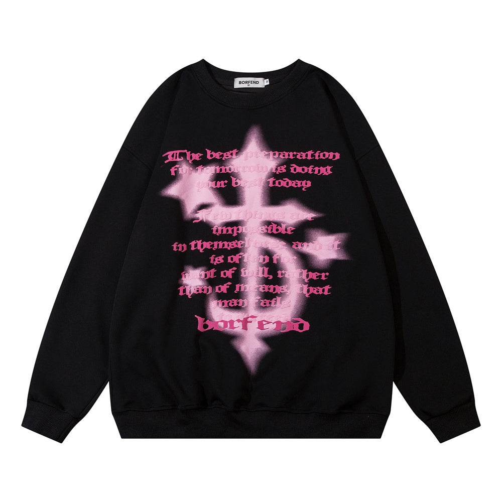 Cross Printed Crew Neck Sweatshirt Men - Mubimart