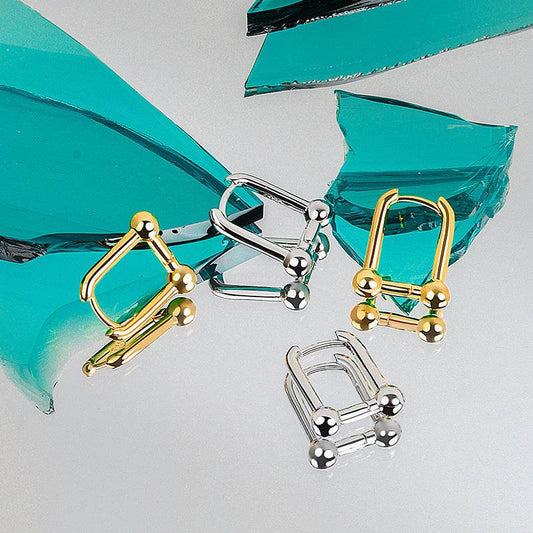 Silver Color U-Shape Women Creative Hoop Earrings Fine Jewelry - Mubimart