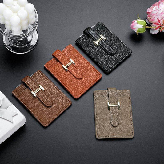 Leather Card Holder Pull-out Card Holder Thin Women - Mubimart