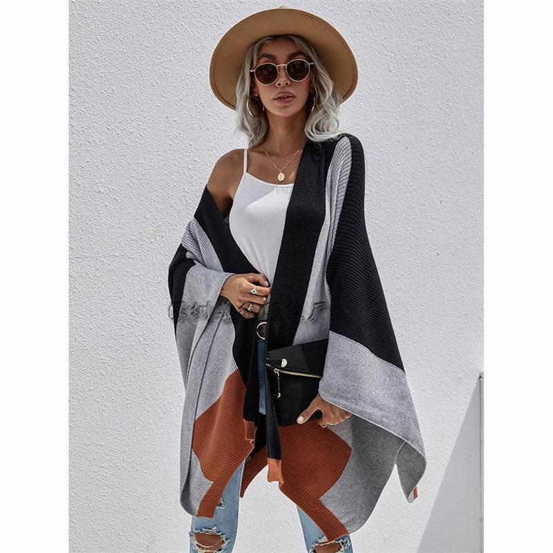 Women's Check Plus Size Loose Knit Cardigan - Mubimart