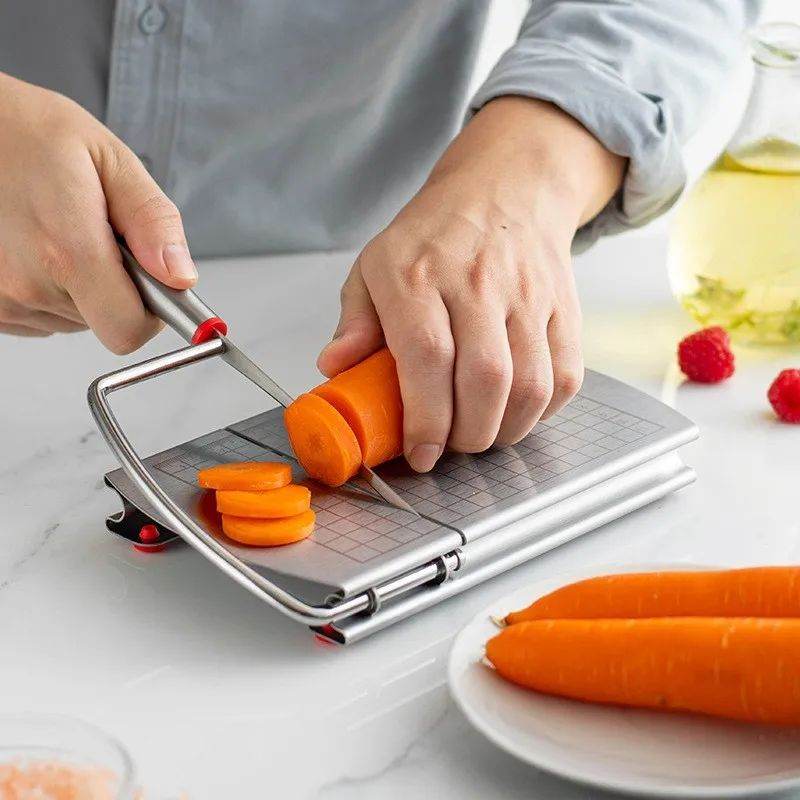 Multifunctional Slicer Butter Cheese Ham Sausage Slicer Kitchen Gadgets Stainless Steel Cutting Board With Silicone Suction Base - Mubimart