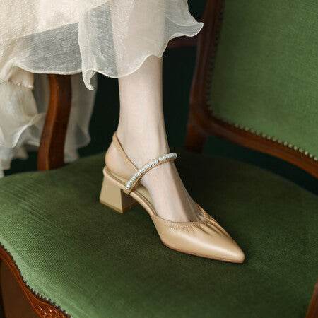 Elegant Leather Block Heel Toe Sandals - Mubimart