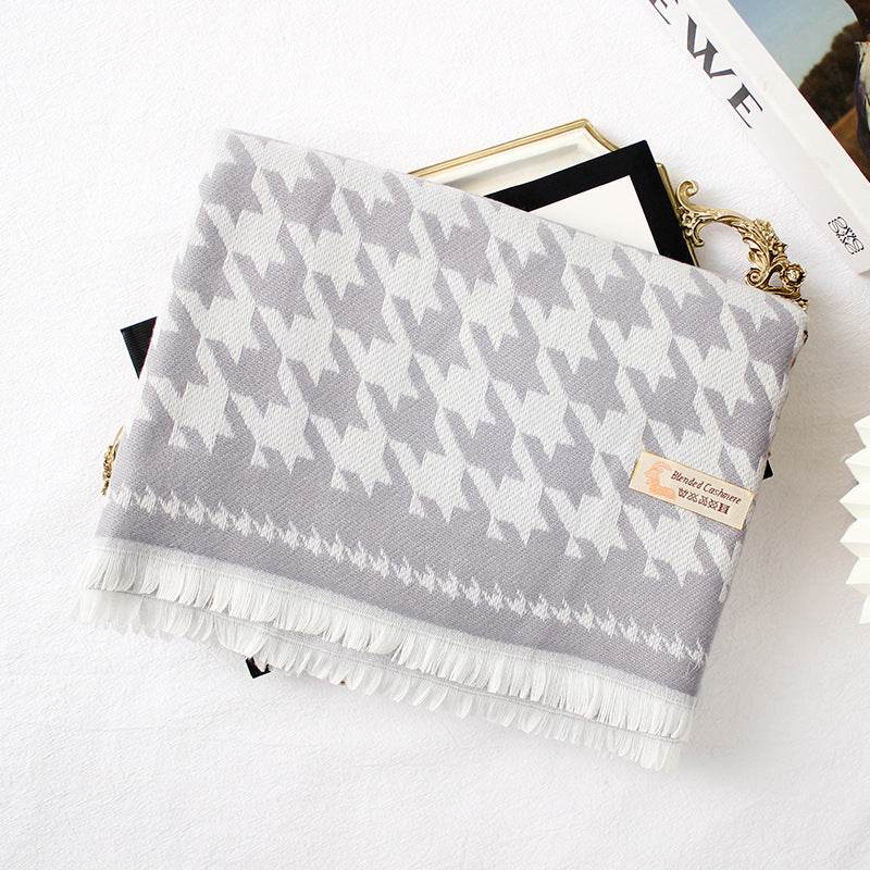 Warm Shawl Size Houndstooth Long Short Beard Scarf - Mubimart