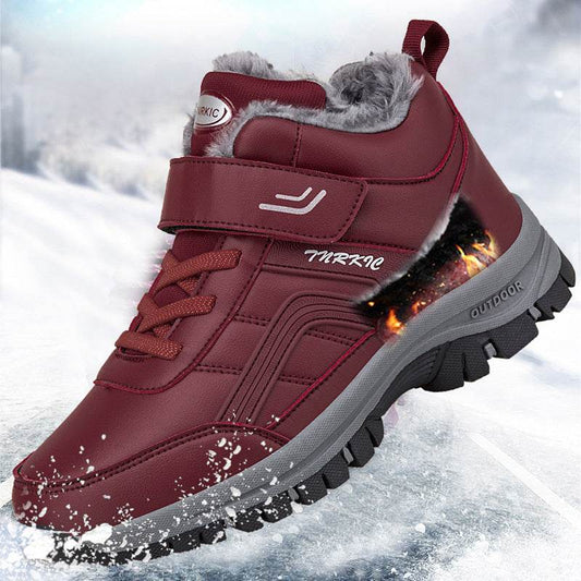 Winter Boots Women Men Warm Plush Velcro Snow Boots Climbing Hiking Shoes - Mubimart