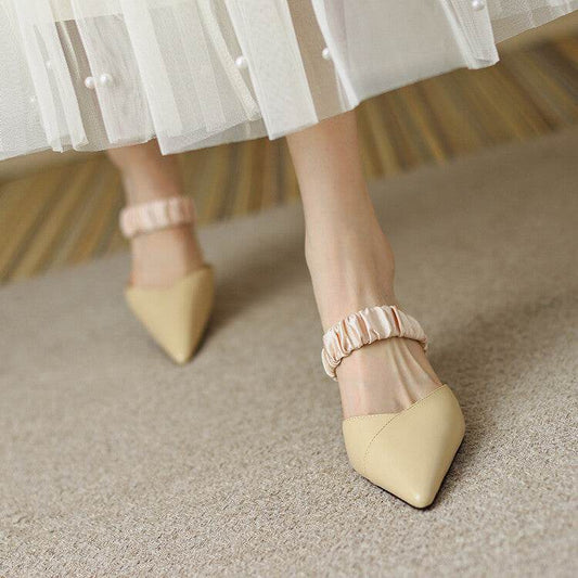 Women's Summer New Steam Wave Kitten Heel Metal Buckle Slippers - Mubimart