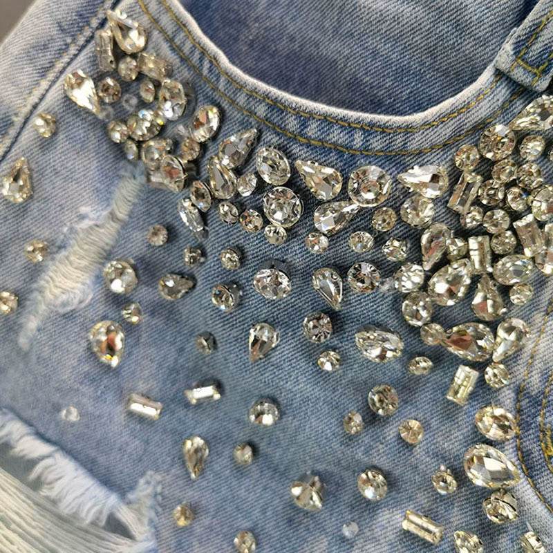 Fashion Holes Wide-leg Denim Shorts Women - Mubimart