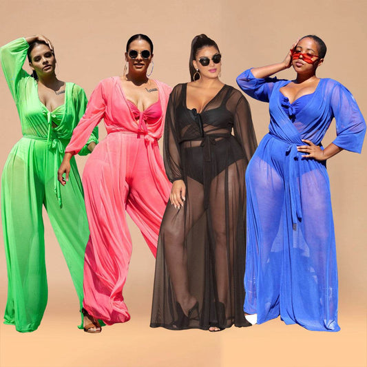 Women's Sheer Mesh Plus Size Women's Jumpsuit - Mubimart