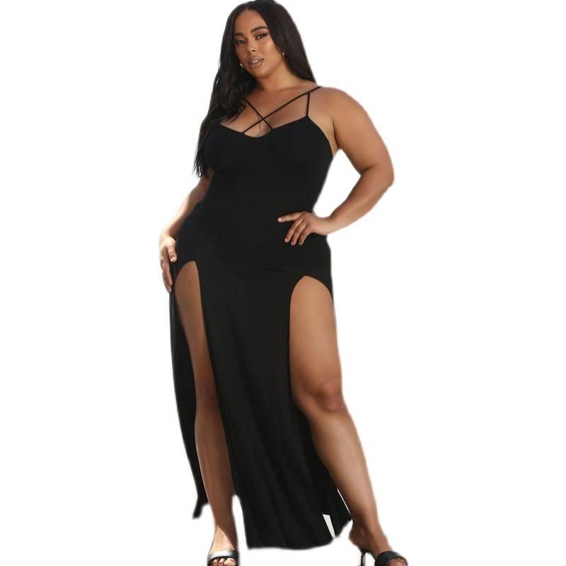 Plus Size Fat Women Dresses Summer Sling Big Dress - Mubimart
