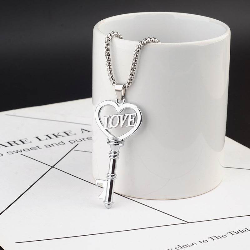 Stainless Steel Necklaces Sweet Heart Key Pendants Choker Chain Korean Fashion Jewelry For Women Jewelry Gifts - Mubimart