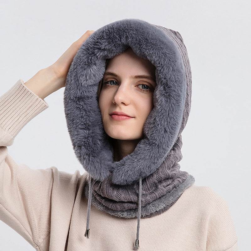 Winter Thick Plush Hat With Scarf Windproof Warm Knit Hats Hooded For Women - Mubimart