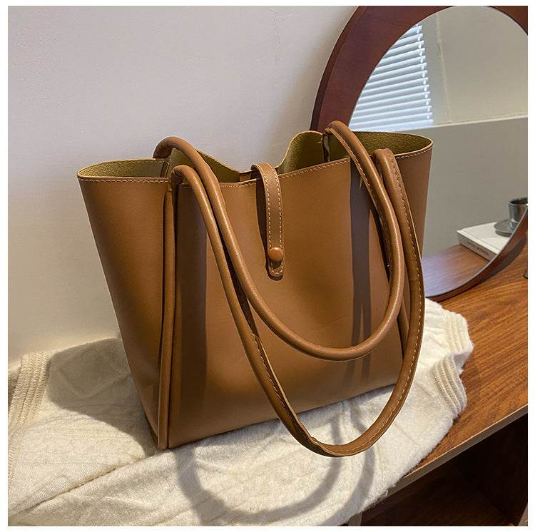Casual Large Capacity Tote Bags For Women Fashion Solid Color Shopping Shoulder Bag With Wallet Ladies Handbag - Mubimart