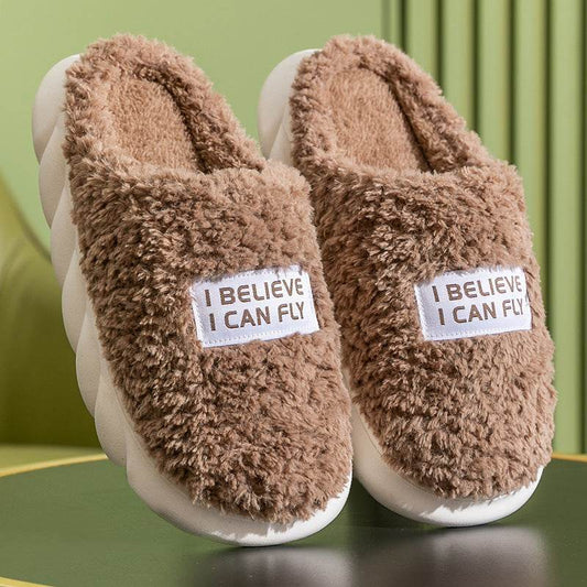 Warm Plush Slippers Home Shoes For Women Couple Winter Slippers - Mubimart