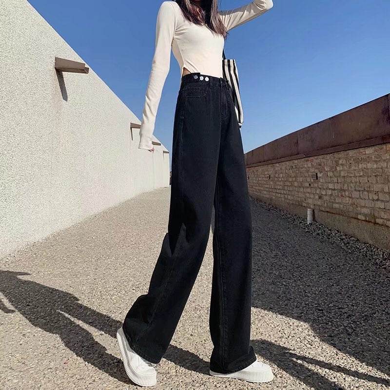 New High Waist Drooping Straight Jeans For Women - Mubimart