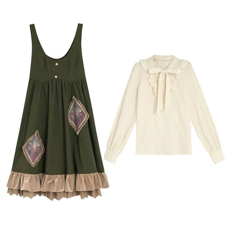 Shirt Pastoral Dress Long Dress Jumpsuit - Mubimart