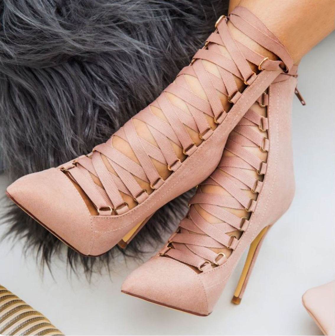 Cross-lacing stiletto boots - Mubimart