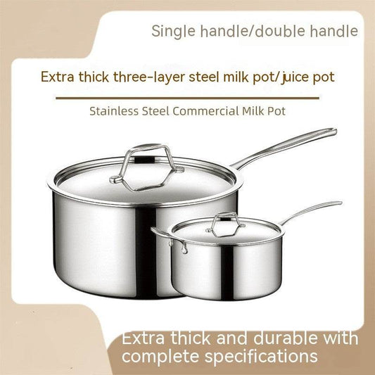 304 Stainless Steel Single Handle Thick Bottom Sauce Pot Three-layer Pot Milk Pot - Mubimart