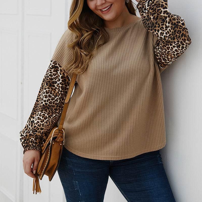 Plus size women's leopard stitch sweater - Mubimart
