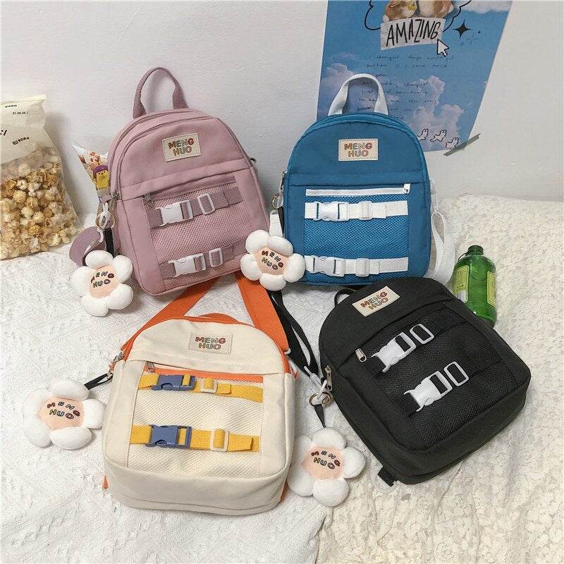 Literary Ribbon Lock Canvas Colorblock Satchel - Mubimart