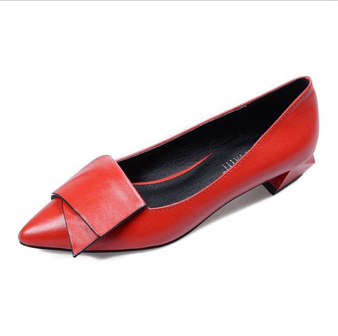 Pointed Single Shoes Female Low Heel Flat Bottom With Shallow Mouth Thick With Boat Shoes Scoop Shoes - Mubimart