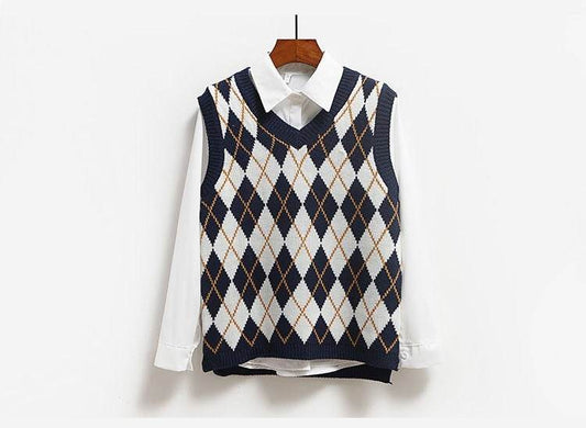 College Style Knitted Sweater Vest Women's Vest - Mubimart