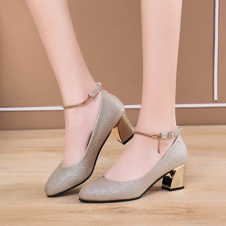 Women's High Heel Chunky Heel Pumps Round Toe Fashionable All-match Work Shoes - Mubimart