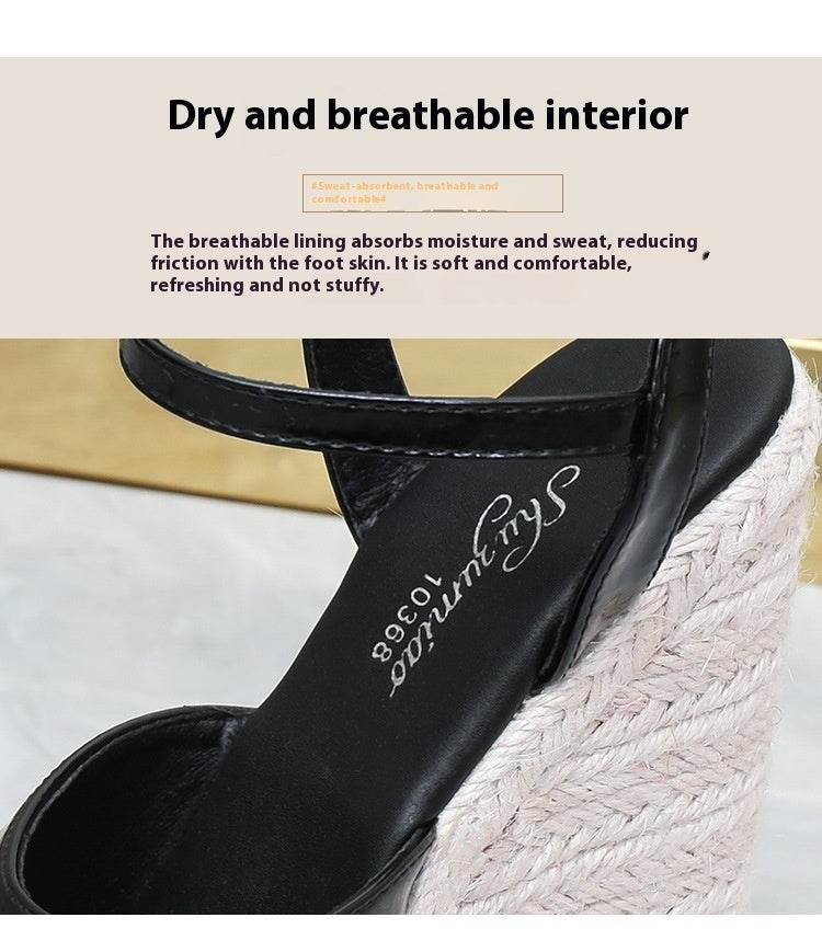 Women's Fashion Super High Wedge Platform Platform Platform Ankle-strap Open Toe High Heels - Mubimart