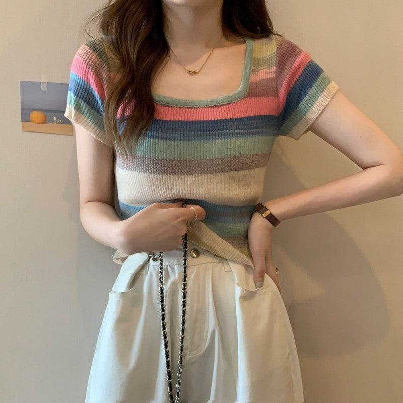 Knitwear Short Sleeve T-shirt For Women - Mubimart