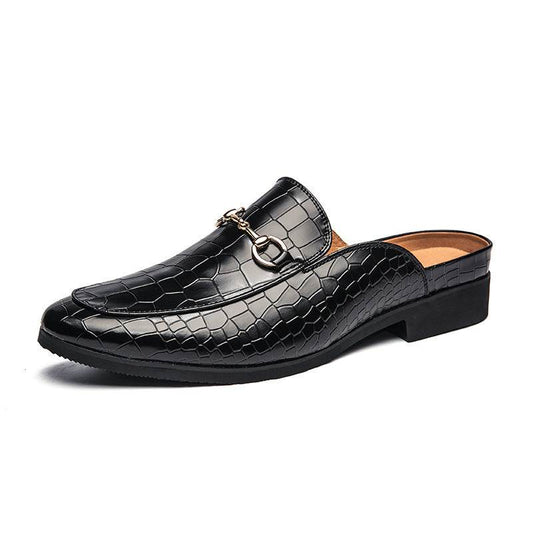 Men's Lazy Semi Slipper Leather Shoes - Mubimart