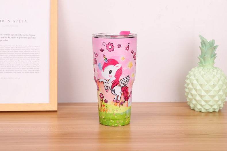 30oz Cup 304 Stainless Steel Large Ice Cup Water Cup Cartoon Thermal Mug Ice Preservation - Mubimart