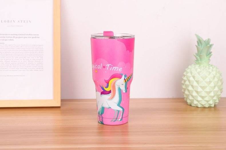 30oz Cup 304 Stainless Steel Large Ice Cup Water Cup Cartoon Thermal Mug Ice Preservation - Mubimart