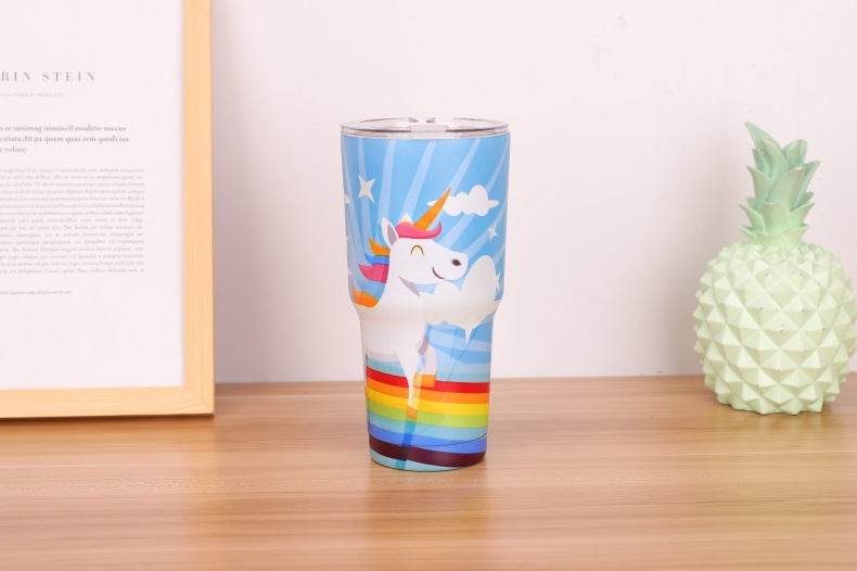 30oz Cup 304 Stainless Steel Large Ice Cup Water Cup Cartoon Thermal Mug Ice Preservation - Mubimart