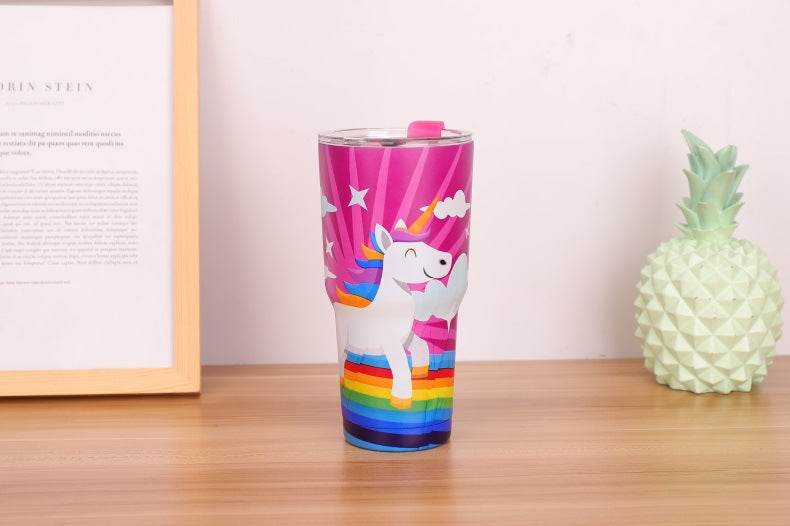 30oz Cup 304 Stainless Steel Large Ice Cup Water Cup Cartoon Thermal Mug Ice Preservation - Mubimart